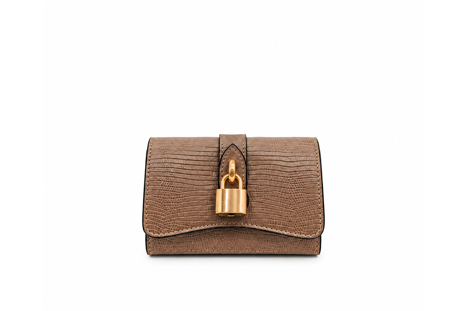 Portafoglio “Tamara” in pelle di vitello stampa rettile con lucchetto color oro – Made in Italy