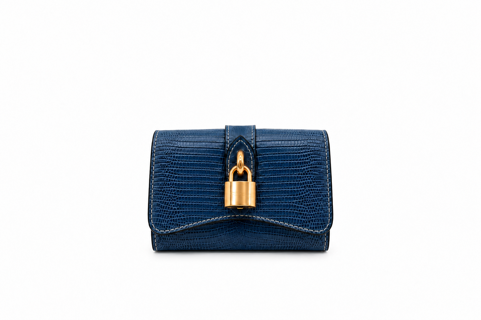 Portafoglio “Tamara” in pelle di vitello stampa rettile con lucchetto color oro – Made in Italy