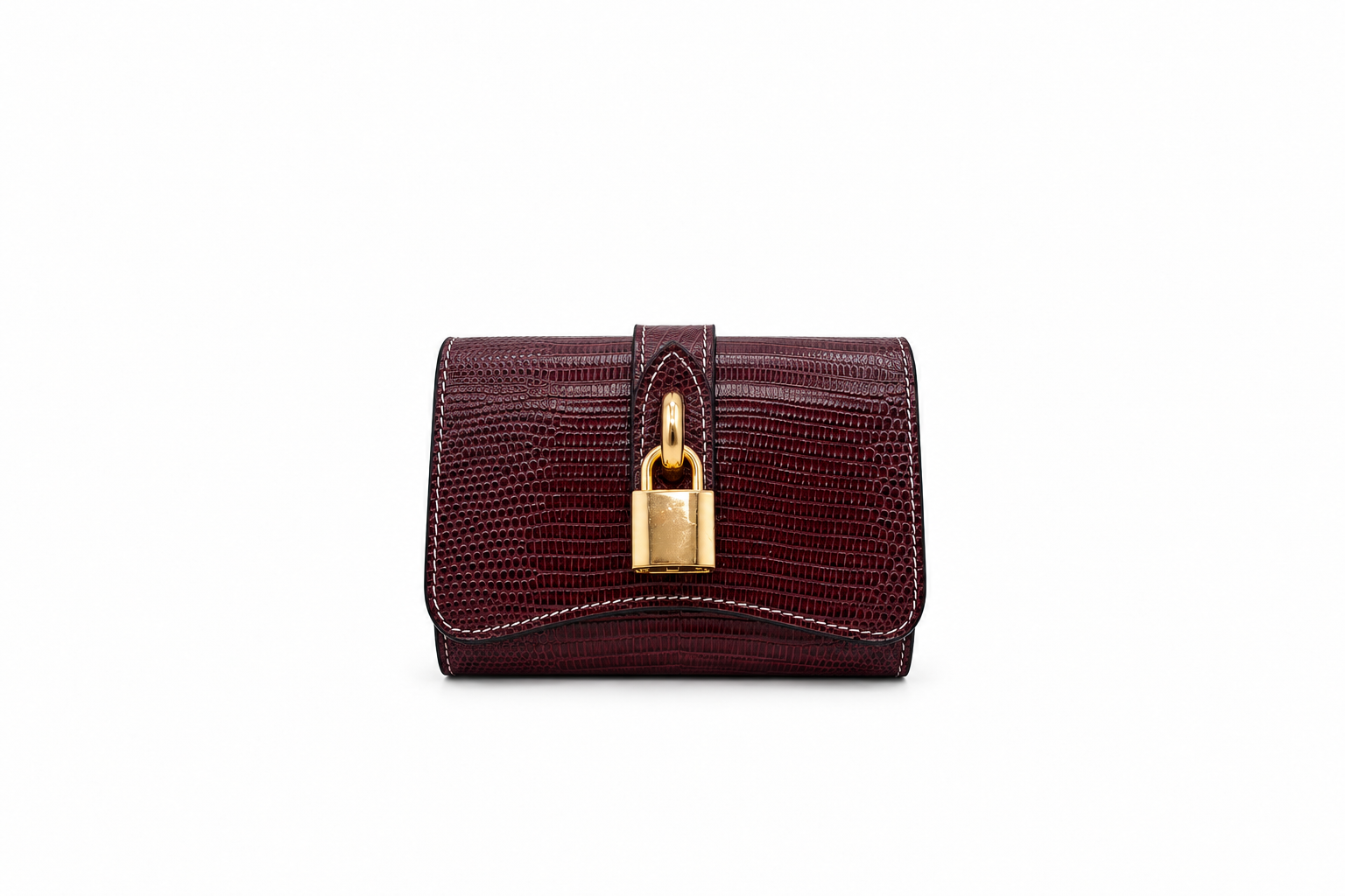Portafoglio “Tamara” in pelle di vitello stampa rettile con lucchetto color oro – Made in Italy