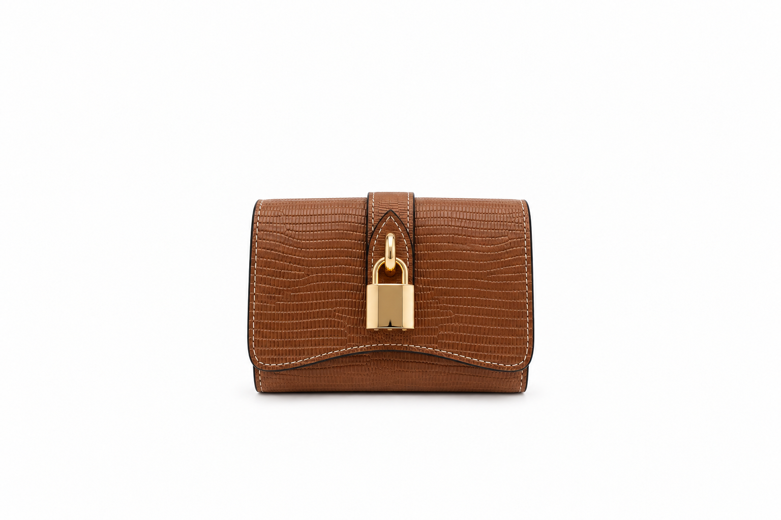 Portafoglio “Tamara” in pelle di vitello stampa rettile con lucchetto color oro – Made in Italy