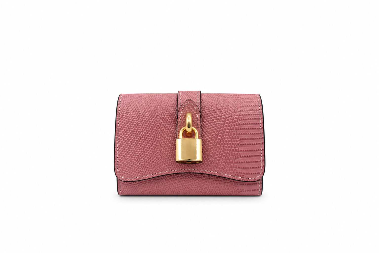 Portafoglio “Tamara” in pelle di vitello stampa rettile con lucchetto color oro – Made in Italy