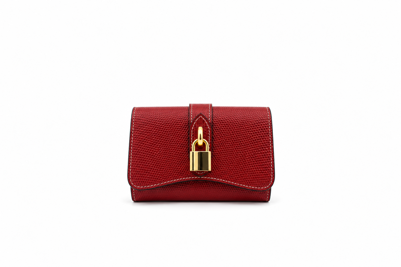 Portafoglio “Tamara” in pelle di vitello stampa rettile con lucchetto color oro – Made in Italy